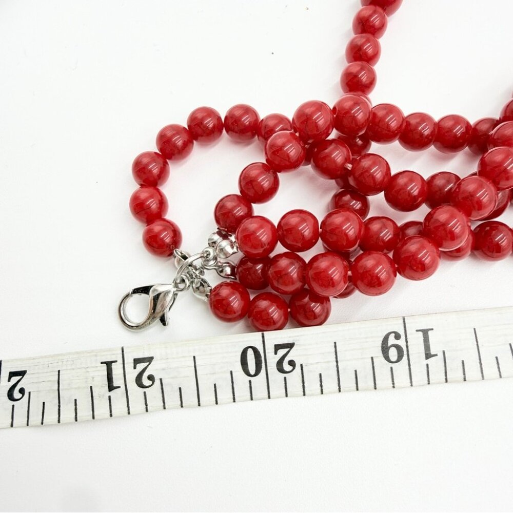 Vintage Red Beaded Multi Strand Statement Necklace Bold Chunky Bib - Picture 7 of 7
